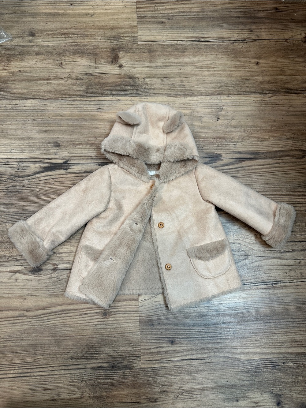 Zara baby Faux Fur Hooded Coat in Light Beige
